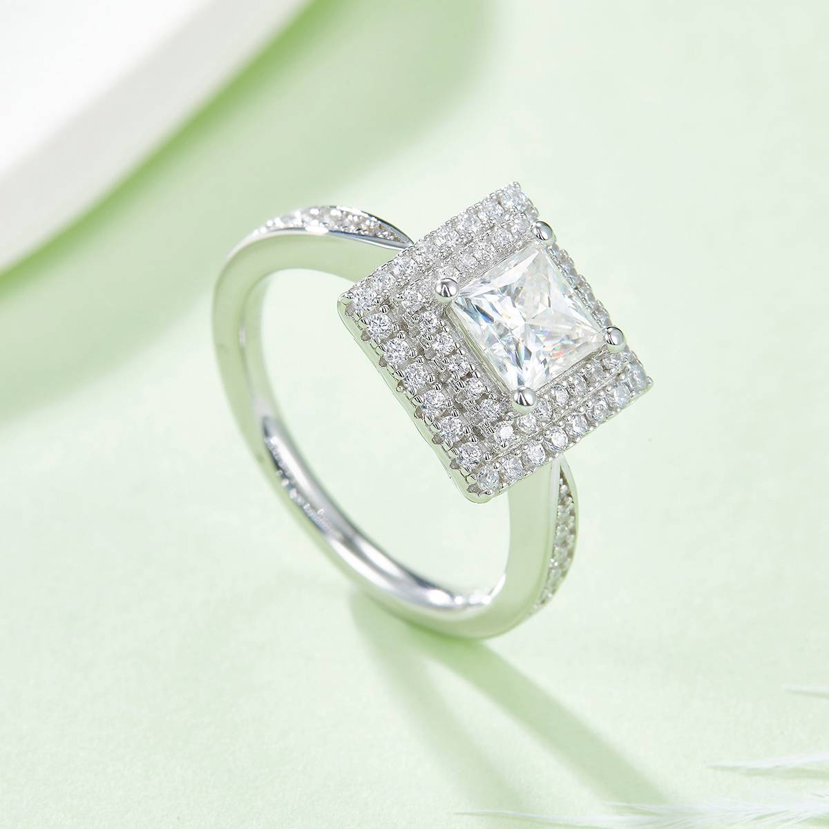 Deluxe Set Square S925 Silver Plated Platinum Moissanite Diamond Women's Ring 1.0 Carat D-Class